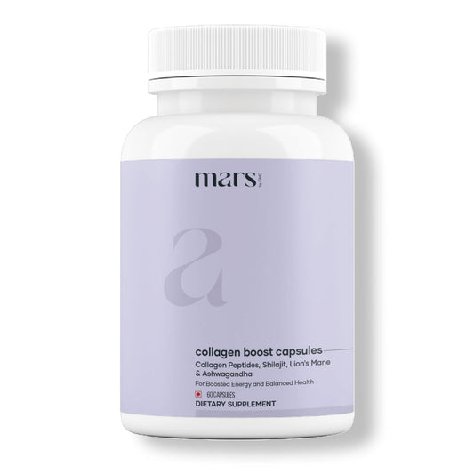 Mars Collagen Boost Capsules Powered with Tri-Peptides, Shilajit, Ashwagandha & Lion's Mane – Skin, Joint, and Brain Health Support (60N)